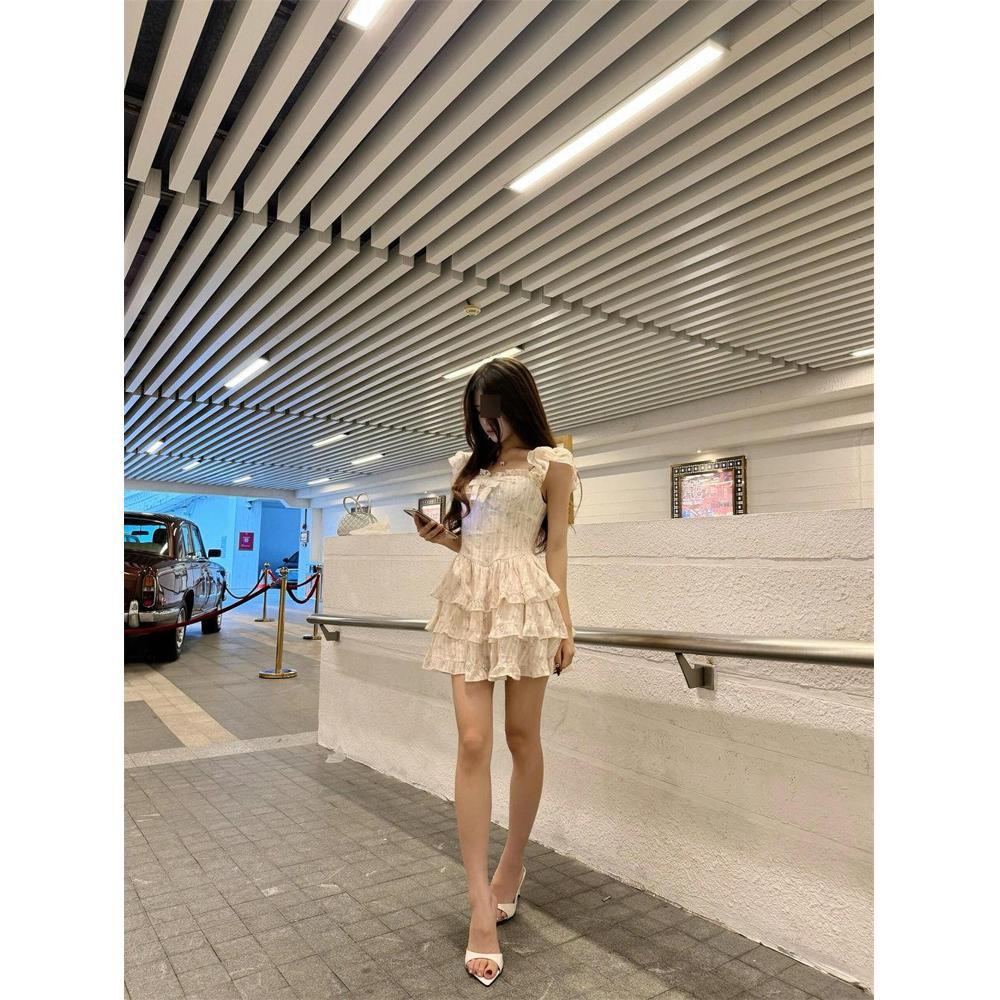 

Платье на подтяжках с рукавами сяофэй, новое элегантное женское летнее платье с завышенной талией, милое и пикантное платье принцессы-торта, пышное платье XL- (recommended 110-60kg)