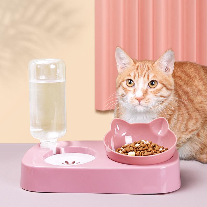 Cute Pet Cat Bowl Automatic Feeder Water Dispenser Dog Cat Food Bowl with Drinking Raised Stand Double Dish Bowls Pet Supplies