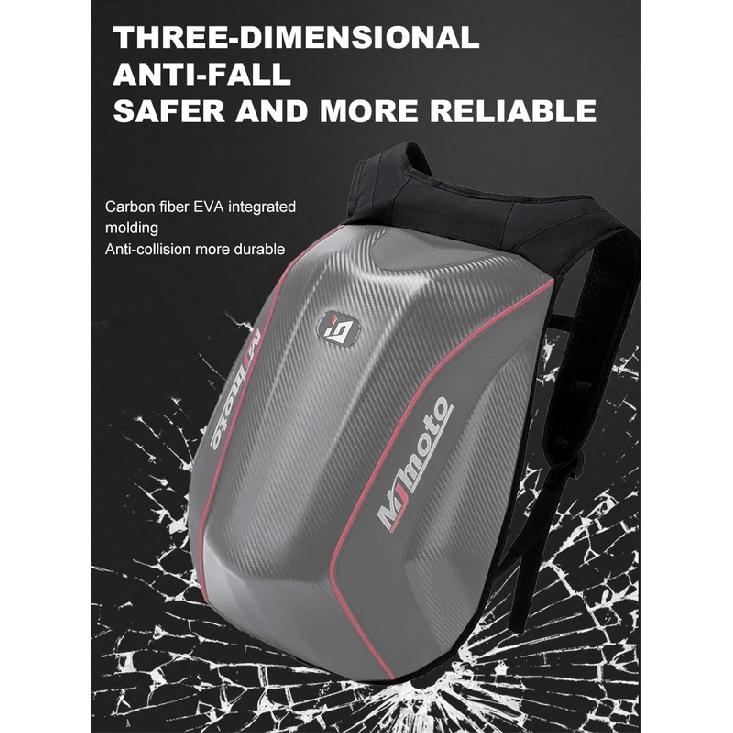 Carbon Fiber Motorcycle Backpack Motocross Helmet Bag Waterproof Motorsport Riding Backpack Expandable Hard Shell Bag Reflective