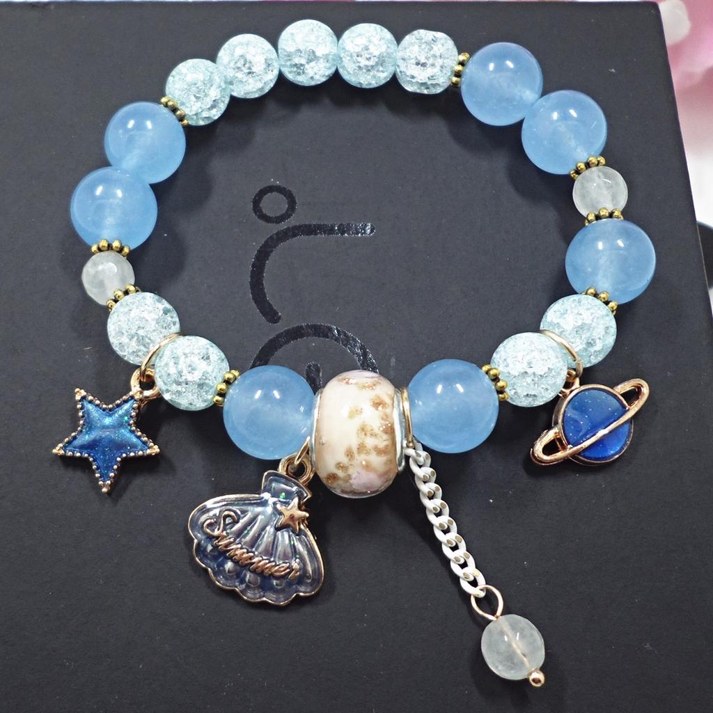 Korean Version of Chalcedony Glazed Moon Star Pendant Bracelet Burst Stone Crystal Bracelet Women's Handmade Beaded Hand Jewelry