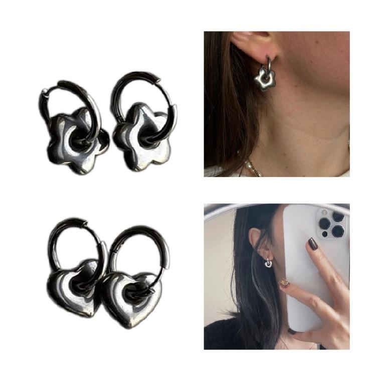 Eye Catching Hoop Earrings Stainless Steel Plum Blossom/Star/Moon/Heart Earring