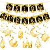 Eid Mubarak Banner Eid Muburak Dekorationen Stern Mond Laterne Hängende Wirbel Ramadan Partyzubehör für Heimdekorationen