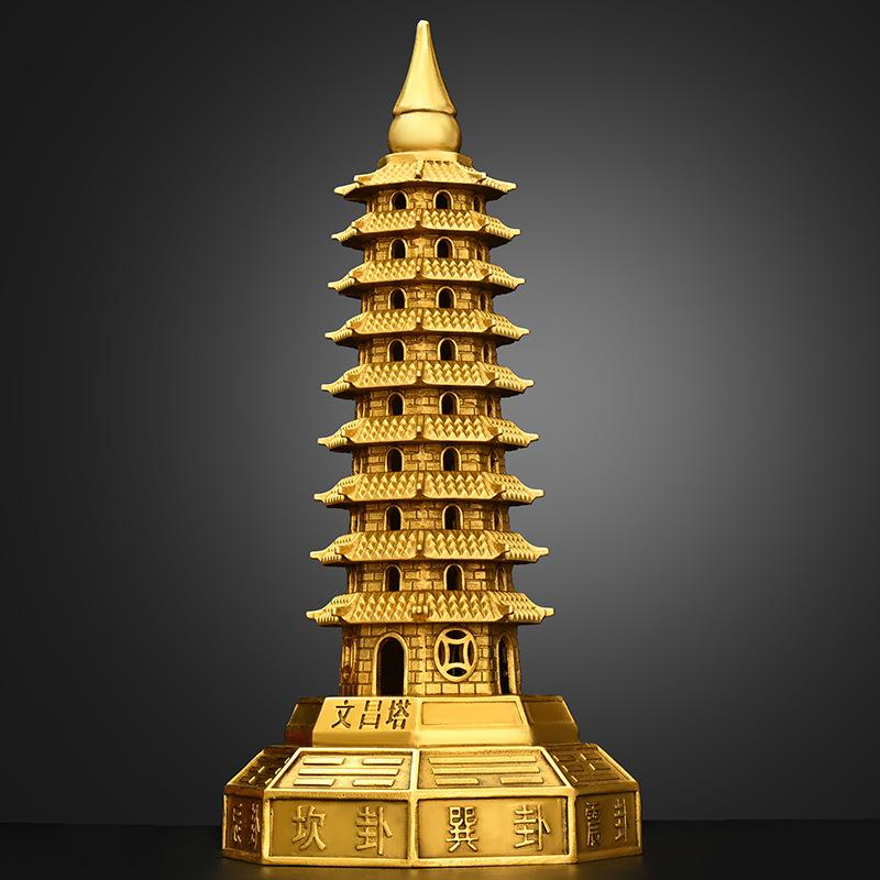 Copper Ornament Brass Nine-Layer Wen Chang Pagoda Home Office Study Room Desk Decoration Craft