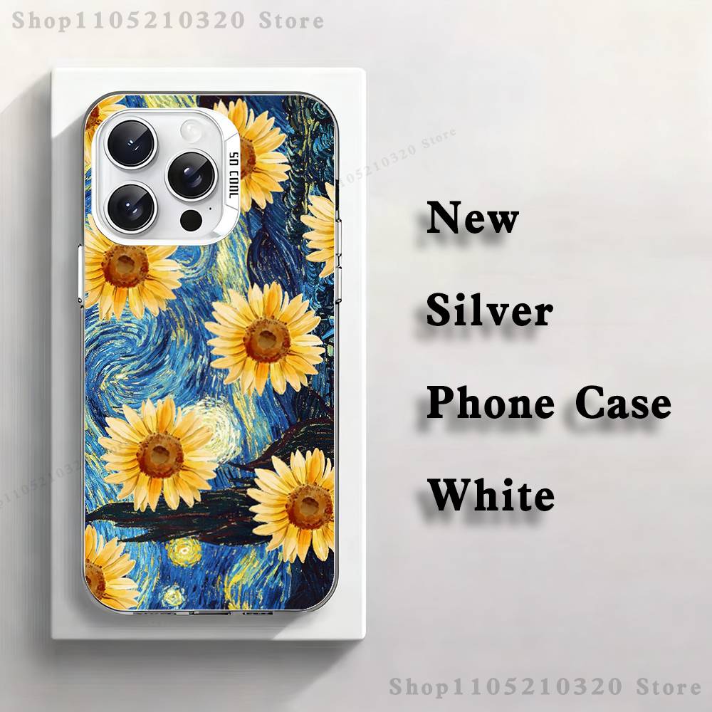 Sunflower Art V-Van G-Gogh Phone Case For iPhone 17,16,15,14,13,12,11,Pro,XS,Max,Plus,Mini,SE4,E White Matte Shockproof Cover