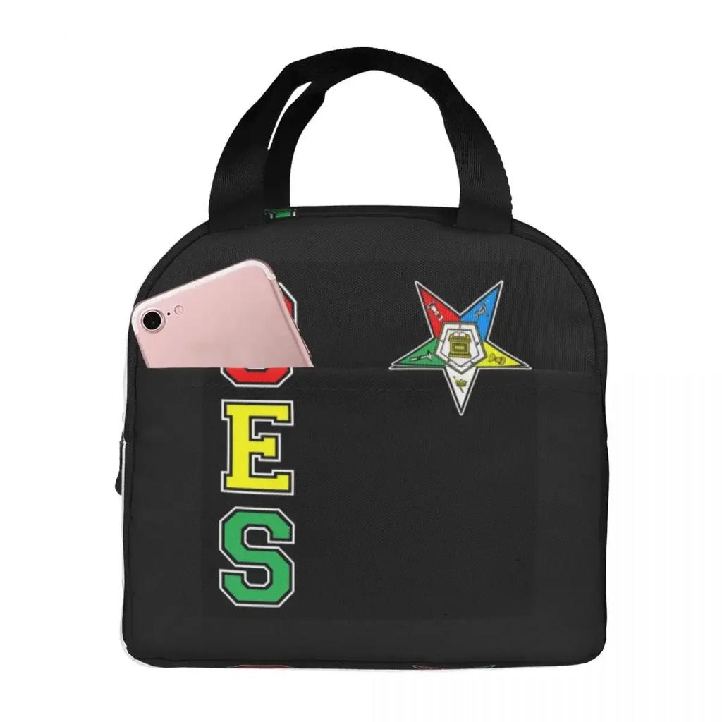 OES Emblem Order Of The Eastern Star Insulated Lunch Bag for Women Children Portable Food Boxes Thermal Lunch Box Tote