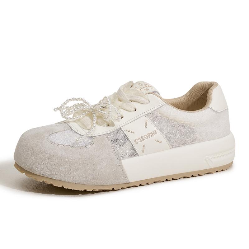 

Leather mesh breathable German training shoes women s 2025 spring and summer new thick-soled non-slip fashion Forrest Gump versatile casual board shoe 39 бежевий
