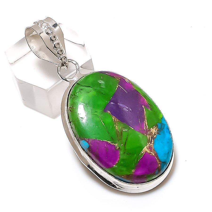 Natural Fiesta Kingman Turquoise 925 Sterling Silver Jewelry Pendant 1.97" ETC-14348