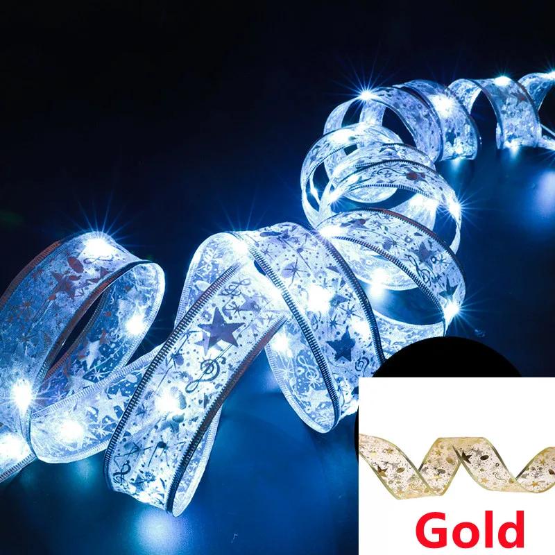 LED Ribbon Decoration Lights 10m Christmas Tree Decoration Ornaments Lace Bows String Lights Navidad Home Decors New Year 2025