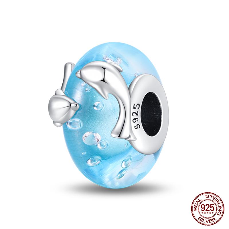 Fashion Copper Colorful Flower Feather Ocean Luminous Glass Charms Beads Fit Qikaola Original Bracelets Diy Jewelry