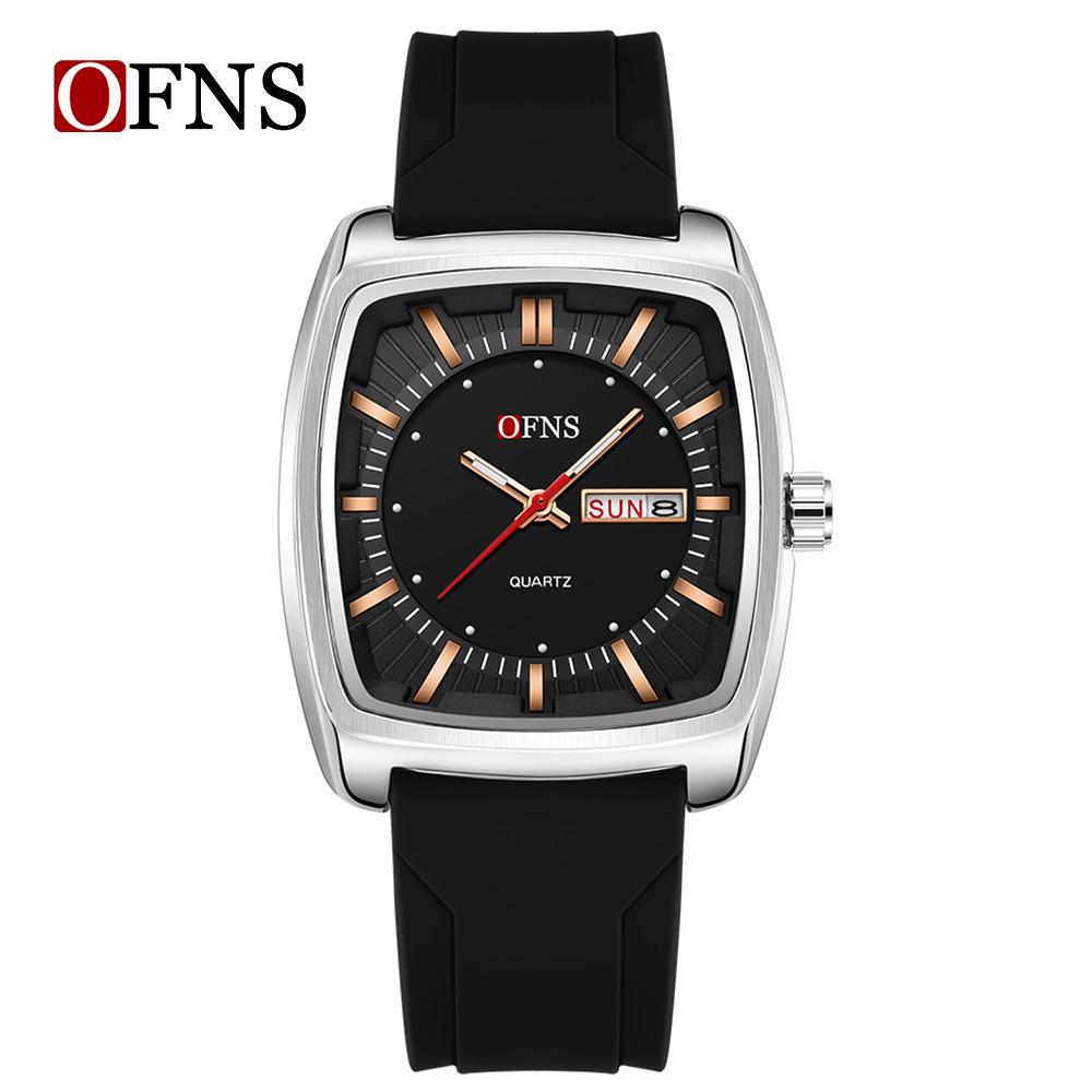 OFNS Men's Trendy Quartz Wristwatch: Steel Band, 3D Scale, Business Casual, Waterproof, Luminous.