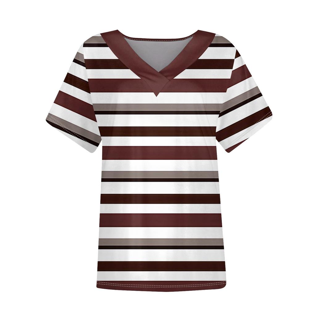 Damen Kurzarmshirts V-Ausschnitt Print Tops Freizeitoberteile Basic Tees Bluse Lockere Oberteile