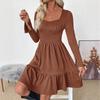2025 Autumn Elegant Retro Knit Dress with Square Neck and Long Sleeves