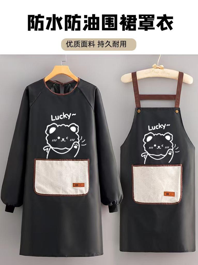 Cooking and catering coverall, thickened work apron, waterproof apron, long-sleeved apron, cartoon oil-proof apron