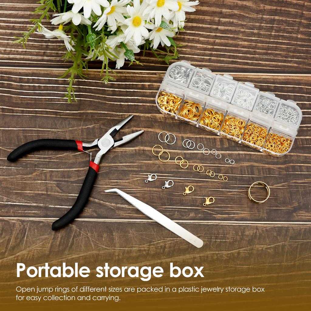 Silberne und goldene Biegeringe mit Zangen und Pinzetten Schmuckreparaturset DIY Halskettenreparaturwerkzeug Tragbares Schmuckherstellungsmaterial