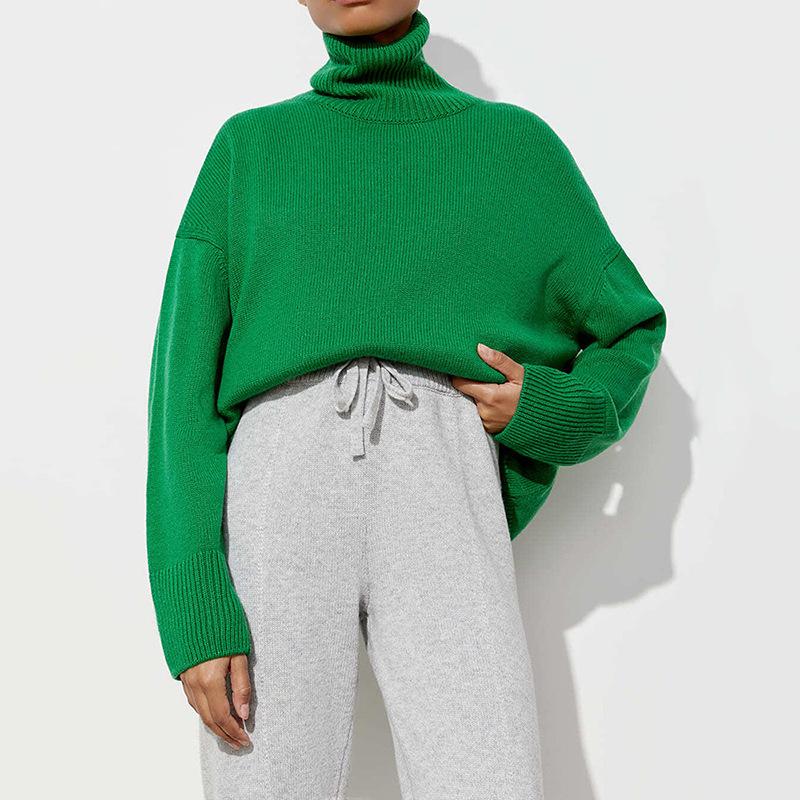 Turtleneck Jumper Autumn and Winter Solid Color Turtleneck Sweater Comfortable Loose Classic Versatile Temperament Sweater Top Women
