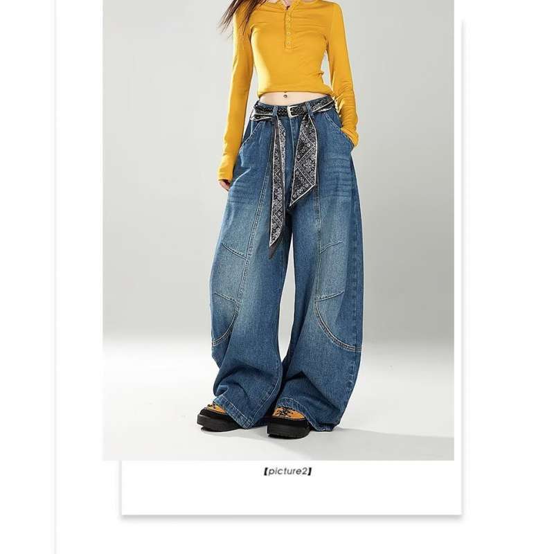 Джинсы клеш JYL для женщин Синие Уличный стиль Новые Американские Джинсовые с высокой талией M бездна