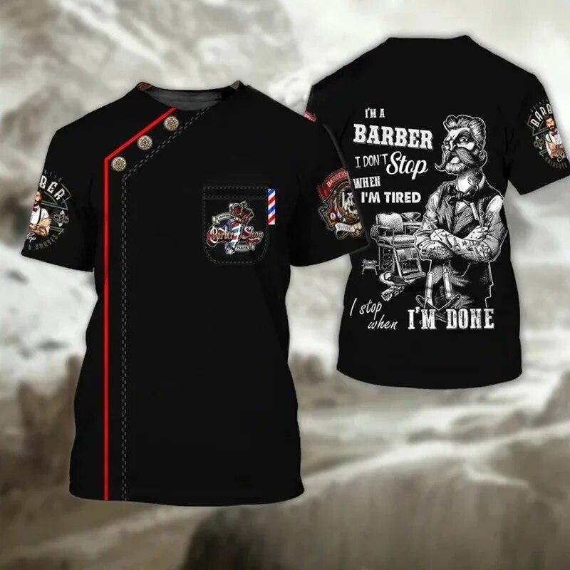 Tricou bărbătesc pentru bărbați tunsoare cu instrumente imprimeu Vară pentru bărbați cu mâneci scurte la modă Top decolteu oversize Îmbrăcăminte pentru bărbați Bluză Camisa