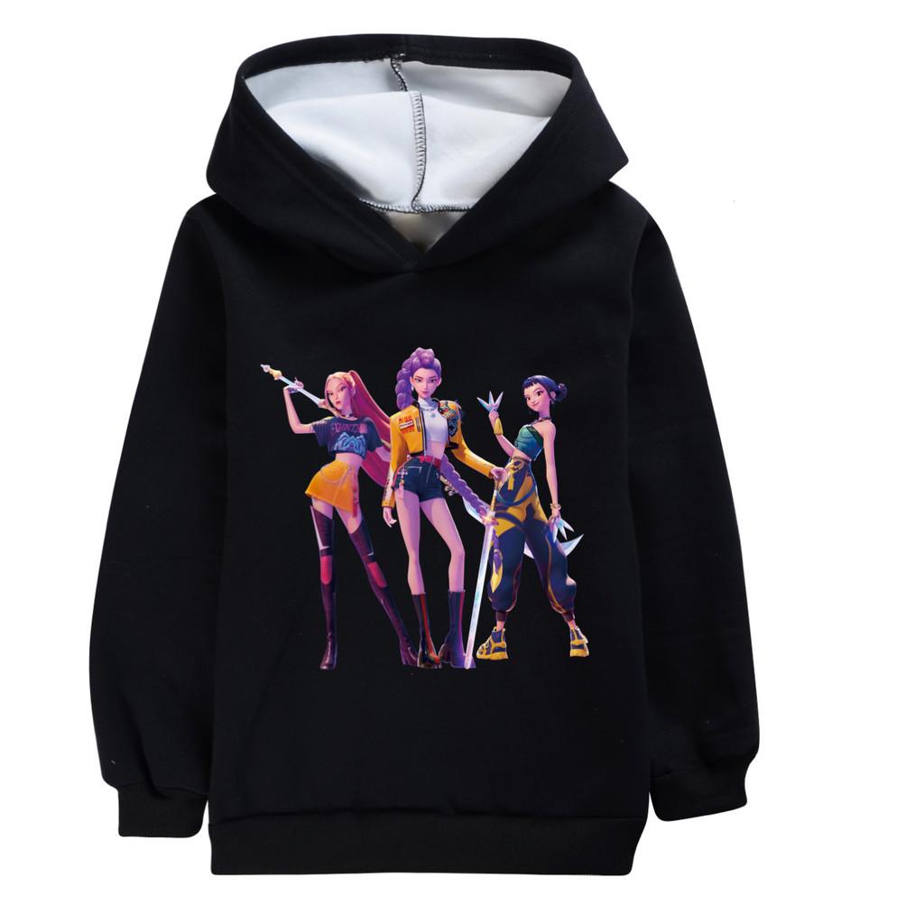 5031 Girls Kpop Rumi Zoey Mira Print Long Sleeves Velvet Warm Hoodie