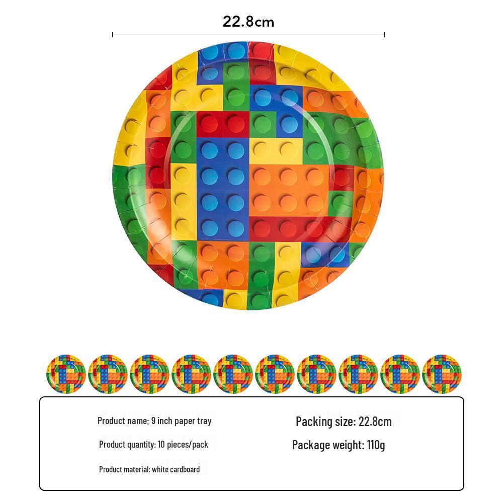 Building Blocks Birthday Party Set: Children's Game Blocks & Disposable Tableware