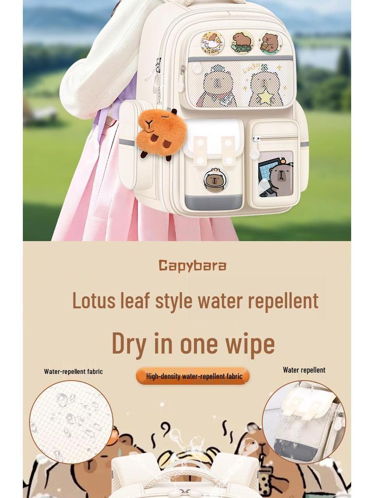 Zaino Capibara per Ragazzi e Ragazze, Classi 1-6: Resistente, Resistente allo Sporco, Carino, con Protezione per la Colonna Vertebrale e Riduzione del Carico