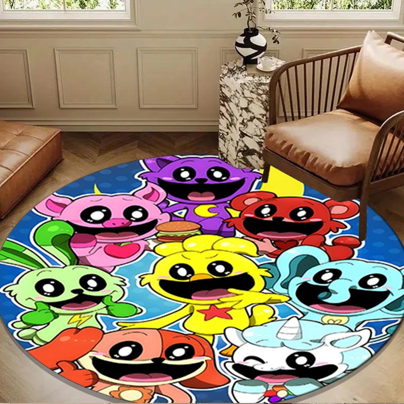 Happy Smiling Cartoon Characters Round Rug for Livingroom,Bedroom, Palyroom, Chair Rug, Area Rug, Circle Carpet, Large Size Fan Christmas Gift