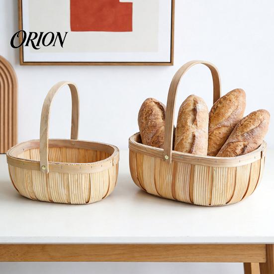 Reinforced Handle Organizer Handmade Woven Wood Storage Basket, Oval with Handle, Hand Utility Basket Large Capacity Bin for Kitchen And Home