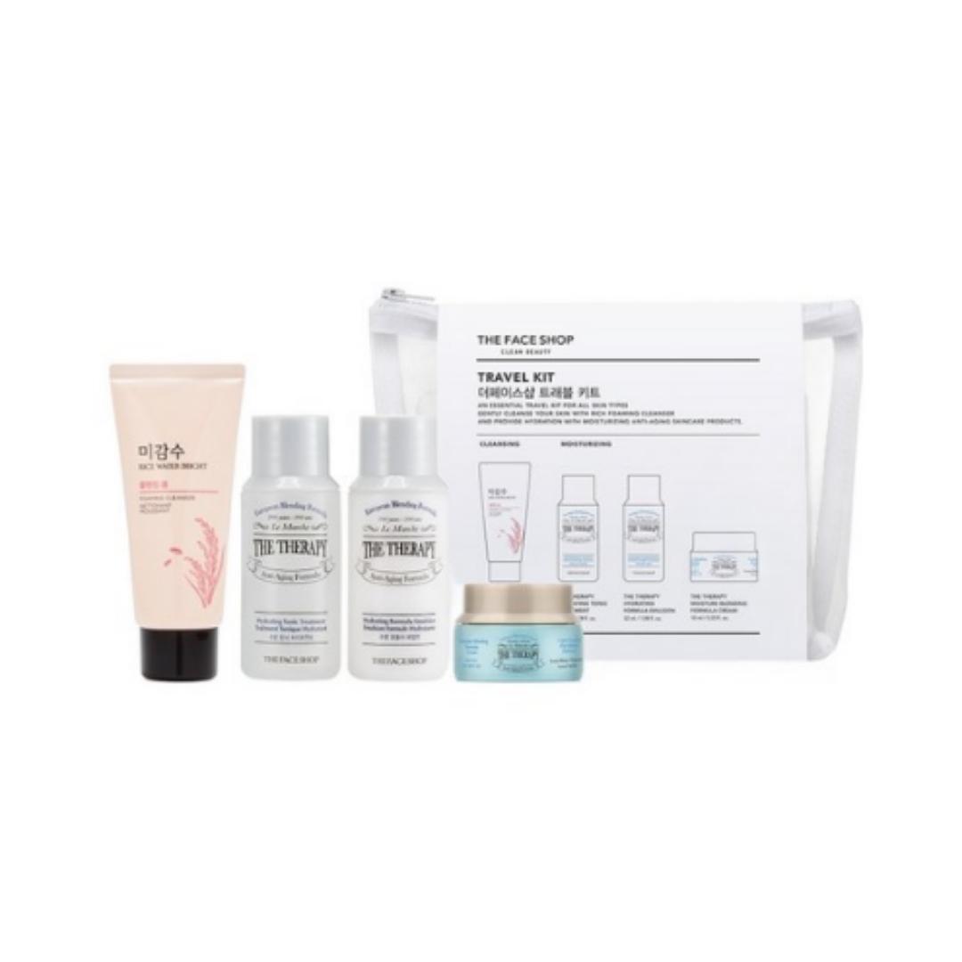 

THE FACE SHOP Набор для путешествий — Пенка для умывания 30 мл + Уход 32 мл + Эмульсия 32 мл + Крем 10 мл + Набор косметичек
