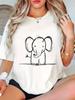 Simple Lines Elephant Pattern Print Summer Women's T-shirt Short Sleeved Top Round Neck Casual Summer Fashion Women's Clothing