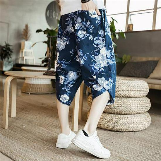 Herren Chinesischer Stil Locker Leinen Strandshorts - Trendiges 7/8 Laternen-Design