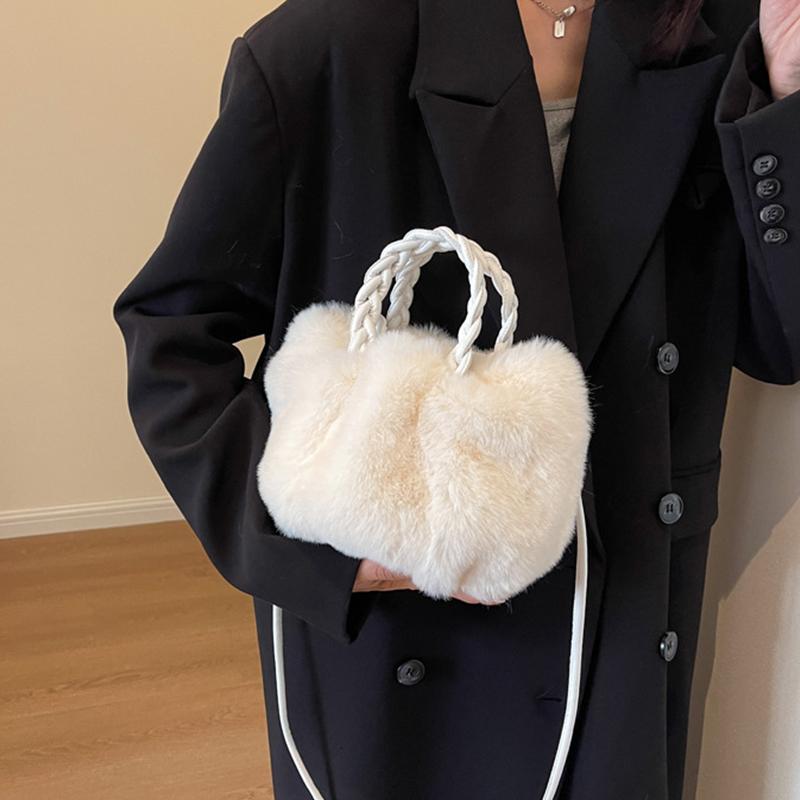 Women's Plush Soft Cloud Handheld Bag Drawstring Shoulder Bag Versatile Solid Color Temperament Crossbody Bag