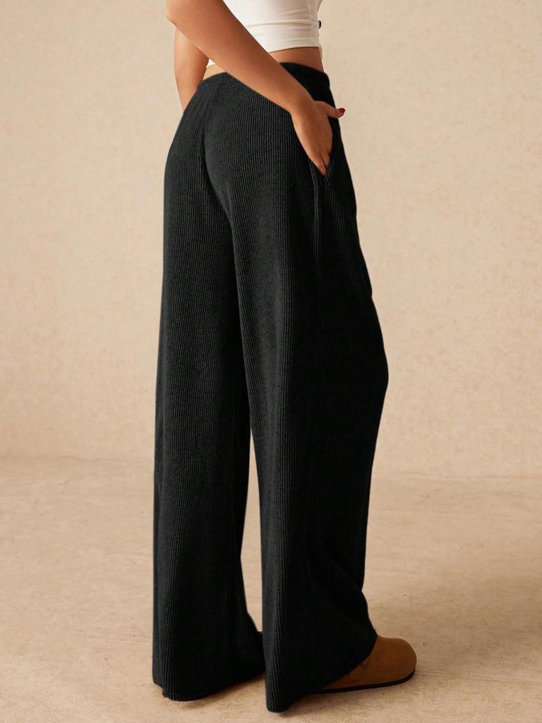 Available High-Waisted Tie-Waist Wide-Leg Fashion Pants - European and American Style, Solid Color.