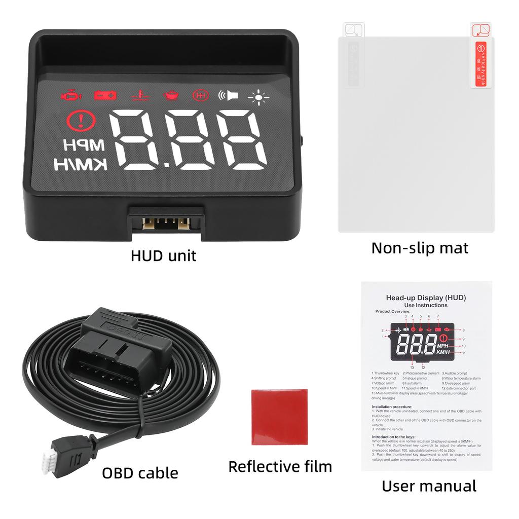 For HUD OBD Head Up Display OBD2 On-Board Computer Smart Digital Speed Meter With Overspeed Alarm Water Temperature Gauge