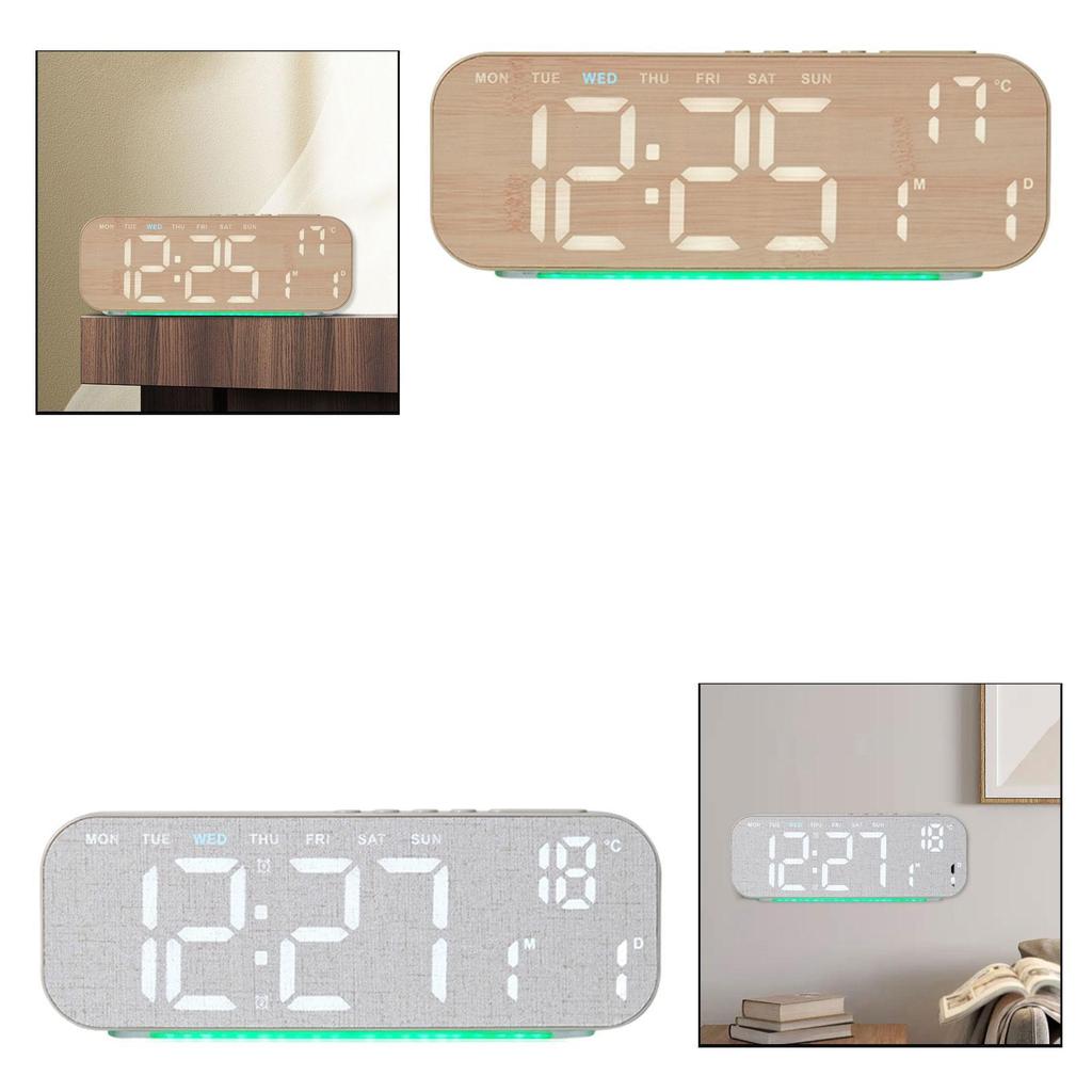 Modern Digital Desk Clock with Dual Alarms Time Date Temperature Display for Office Bedroom Bedside Table