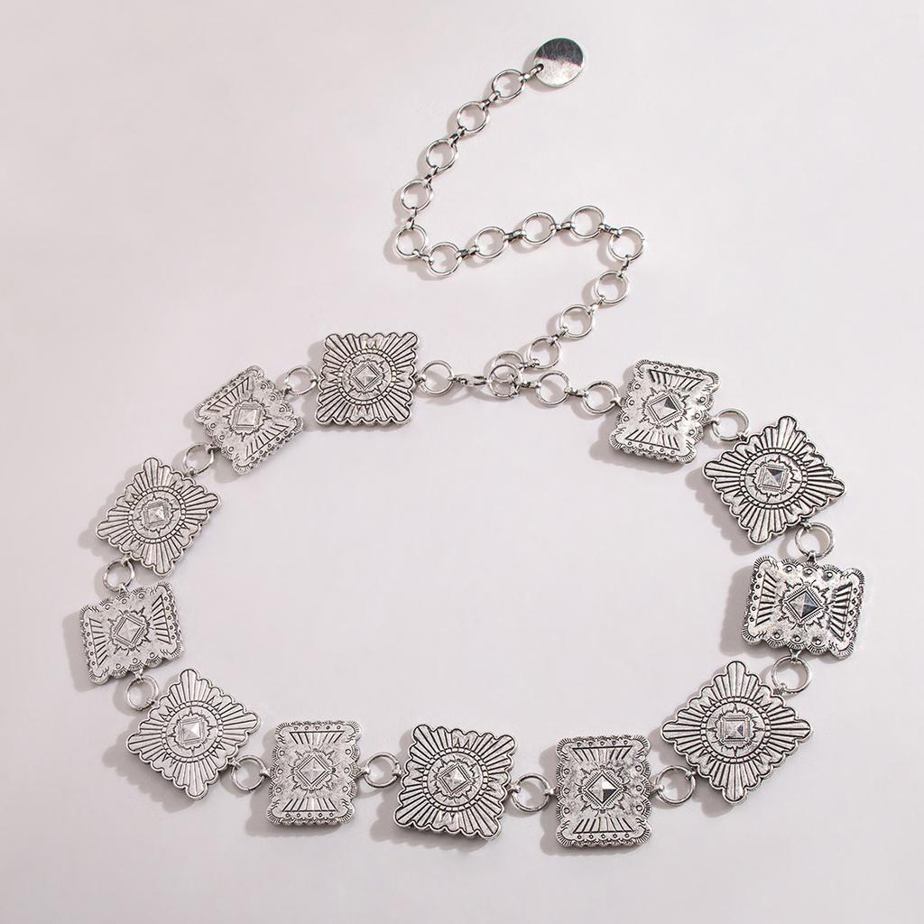 New Western Style Engraving Geometric Women's Metal Waist Chain Heavy Industry Fashion Rural Style Square Waist Chain