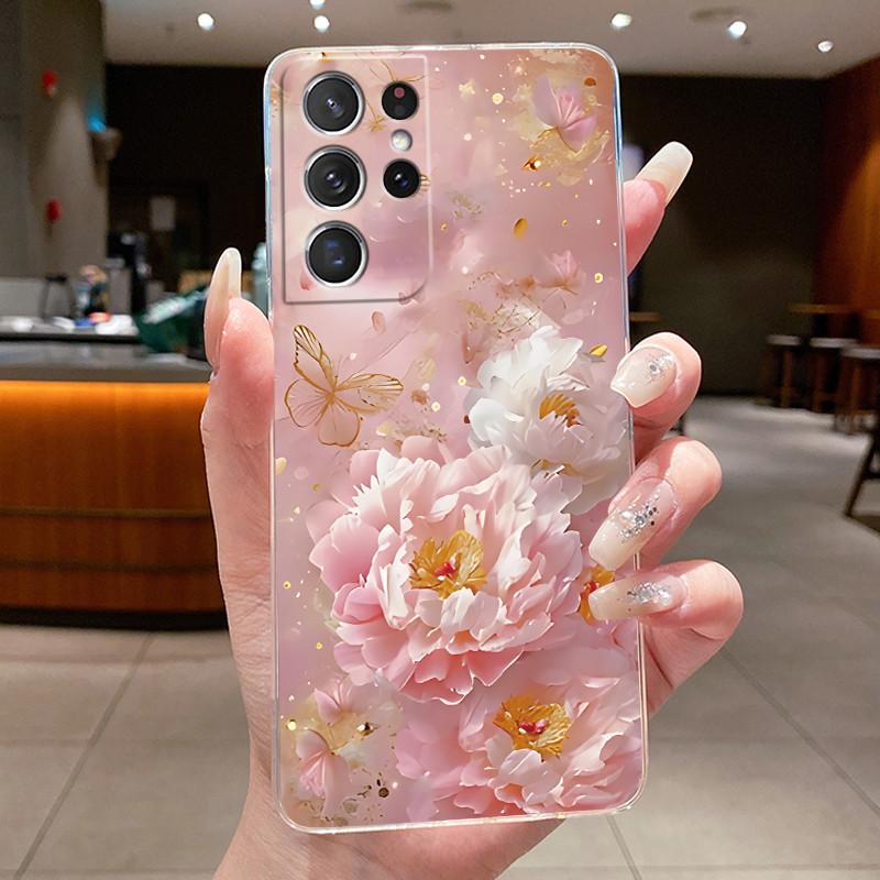For Samsung S21 Ultra Case Clear Casing Fashion Butterfly Flower Soft TPU Silicone Cover For Samsung Galaxy S20 Ultra Phone Case