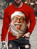 Men's 3D Santa Claus Printed Long-sleeved T-shirt Is Simple and Versatile, Suitable for Spring, Summer, Autumn and Winter