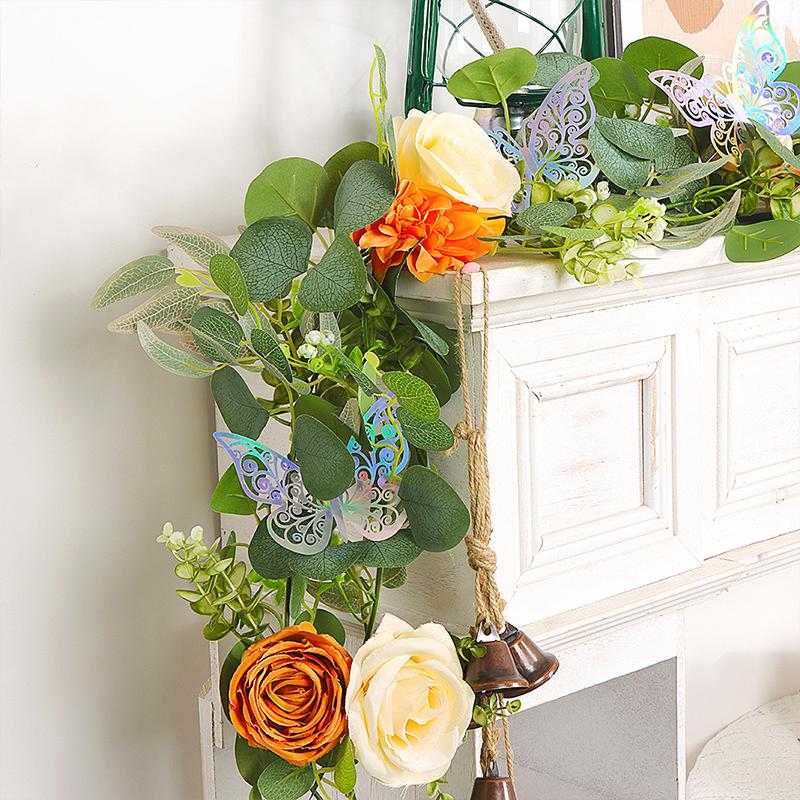 1PC Grüne Blattgirlande 180cm Künstliche Blumen Rebe Party Hochzeitsdeko Mit 3D Schmetterling Lebensechte Faux Floral Wand Akzente