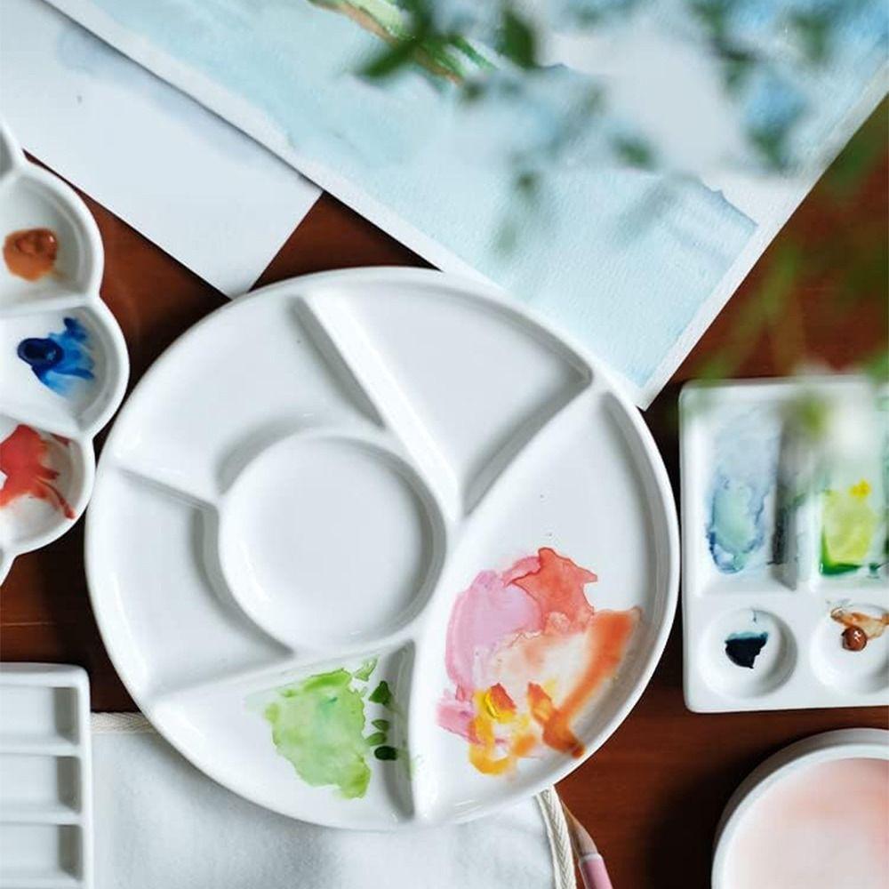 White Ceramic Paint Palette Portable Porcelain Palette Plum Blossom Paint Plate  Watercolor Dish