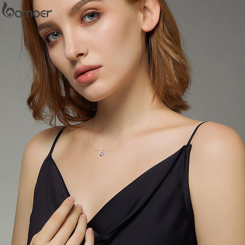 BAMOER Silver Invisible Chain Necklaces Pendants Rhinestone Choker Necklaces Transparent Fishing Line Collier Femme SCN332