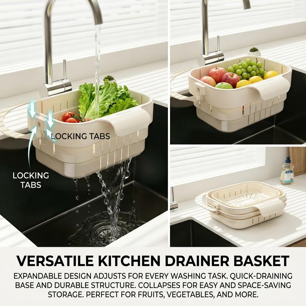 Foldable Kitchen Faucet Organizer Basket With Drainage And Residue Filter For Small Spaces
