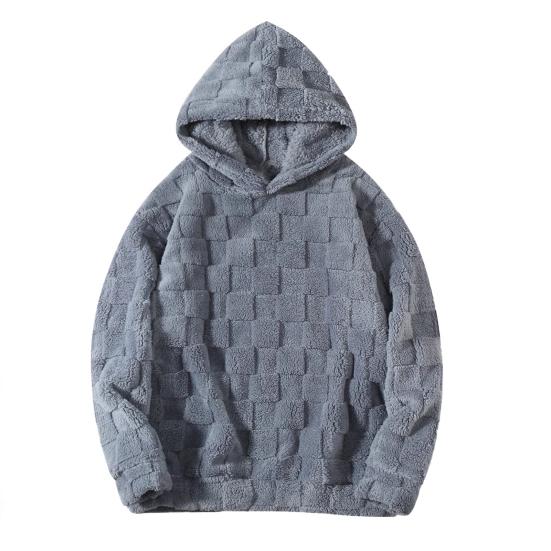 Herbst Winter Herren Hoodie Einfarbig Kariert Locker Lässig Kapuzensweatshirt Atmungsaktiv Dick Warm Plüsch Lange Ärmel Pullover Top