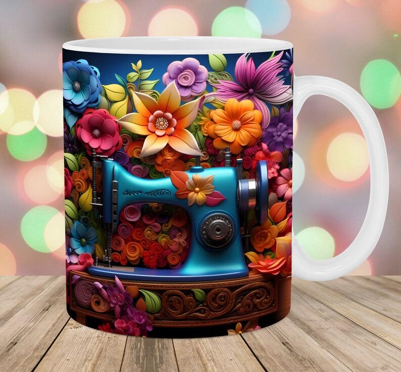 3D Painting Sewing Machine Sewing Machine Ceramic Coffee Mugs Books Water Mugs Books