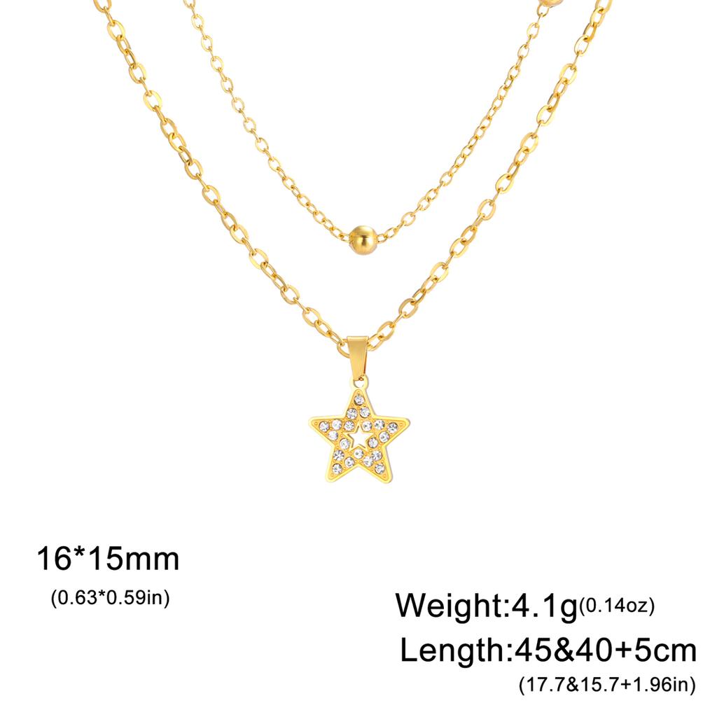Rhinestones Heart Necklace for Women Stainless Steel Fashion Pentagram Star Pendant Chain Valentine's Day Jewelry Gift