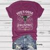 Damen Kurzarm-T-Shirt She's Gone Country Bullenschädel mit Sternen Design Westlicher Cowboy Grafik-T-Shirt