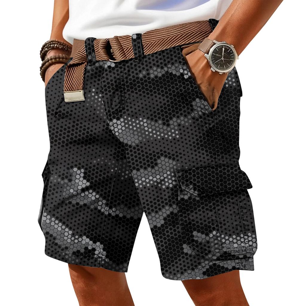 Men's casual trend camouflage print shorts - Men's multi-pocket workwear sports shorts