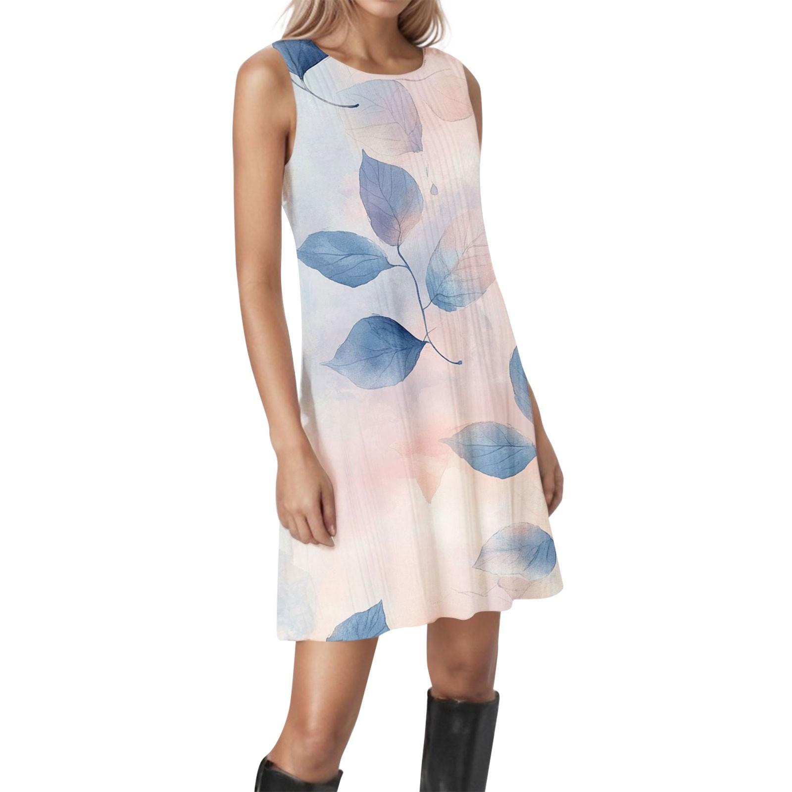 

Женские винтажные цветочные повседневные платья без рукавов с круглым вырезом и текстурой XL