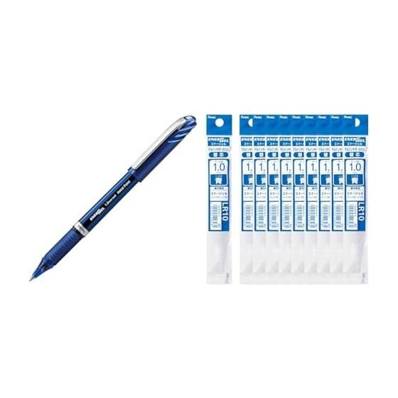 Pentel EnerGel Euro Gel Ink Ballpoint Pen BL30-C, 1.0mm Blue, 10 Pens & EnerGel 1.0mm Refill, XLR10-C Blue, 10 Refills