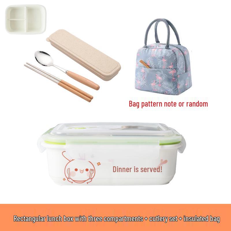Microwaveable Ceramic Bento Box with Two or Three Compartments, Perfect for Students and Office Workers.