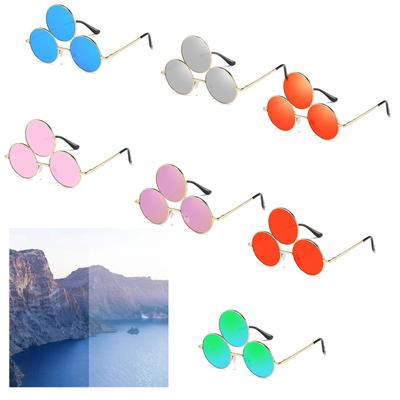 Occhiali Rotondi a Tre Ponti per Ragazze Adolescenti Festa Lenti Colorate Stile Harajuku Moda Trendy Occhiali da Maschera di Natale