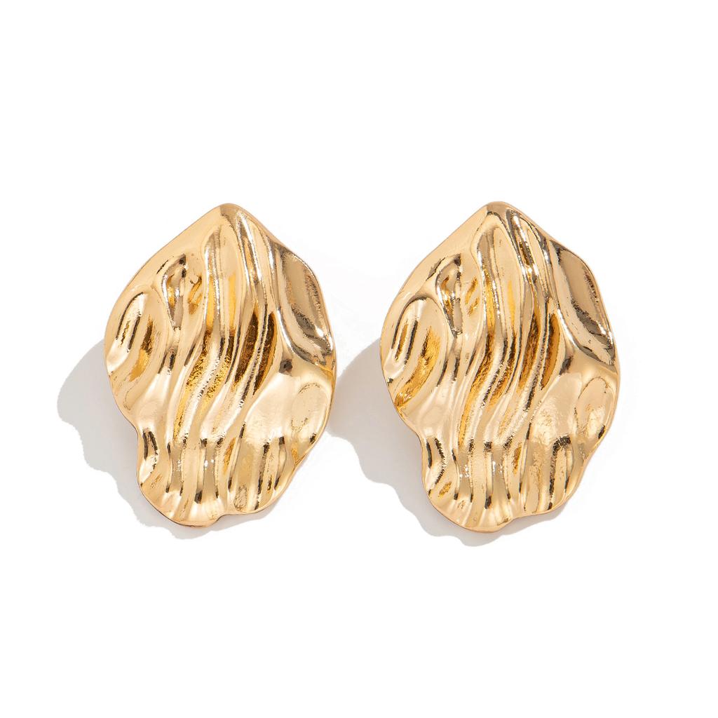 Wind Design Liquid Metal Pleated Stud Earrings, Fashionable Irregular Percussion Pattern Rose Earrings